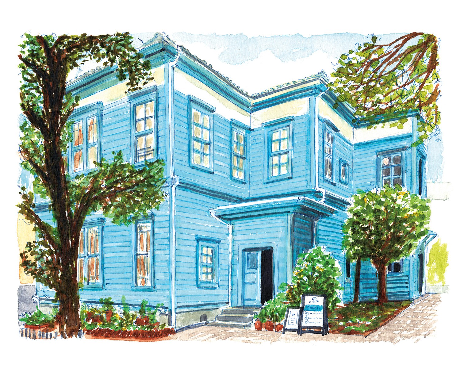 豪徳寺の住宅街にたつ、水色の壁が印象的な洋館「旧尾崎テオドラ邸」